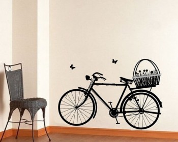 Bicycle with Flower Basket  Modern Wall Sticker
